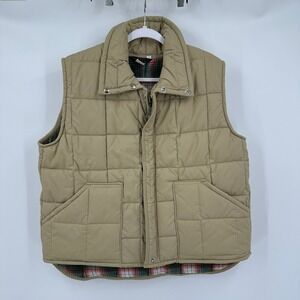 Men Vintage Workwear Puffer Vest Size XL Tan Blanket Lined Quilted Ranch Western